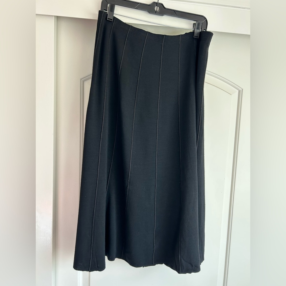 EILEEN FISHER Black Wool Seamed A-Line Skirt, Sz M NWOT - Picture 2 of 6
